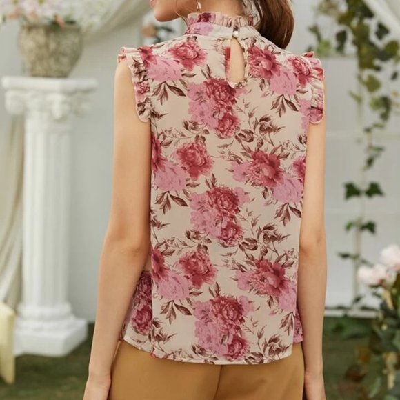 Pink Sleeveless Floral Print Blouse in M and L - Picture 2 of 4